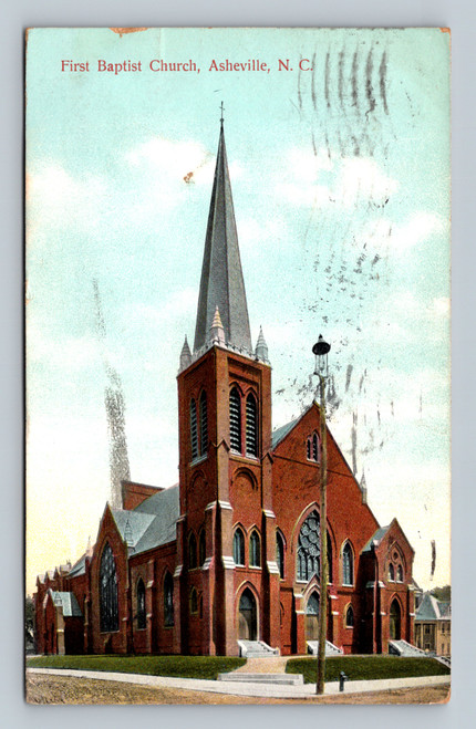 First Baptist Church Asheville North Carolina vintage postcard