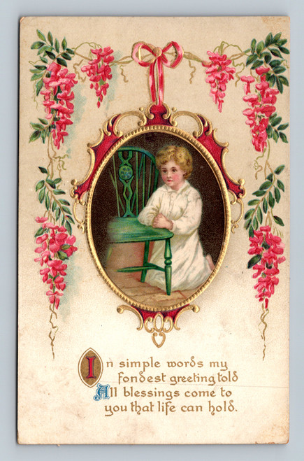 Greeting message with blessings postcard printed in Germany