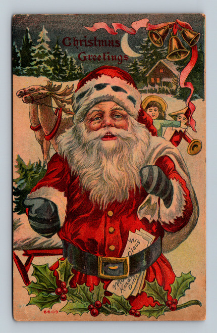 Christmas Greetings with Santa Claus vintage postcard