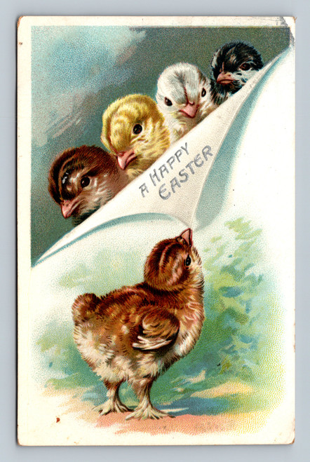 A Happy Easter greeting postcard printed in Saxony by Raphael Tuck & Sons, postmarked 1909 in New York