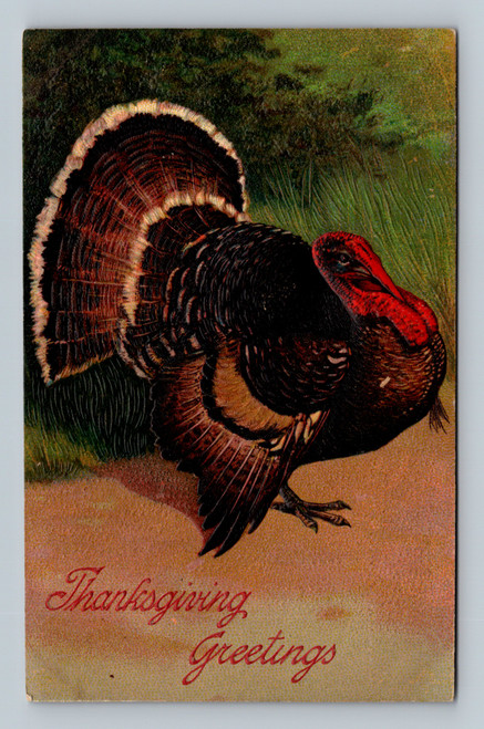 Thanksgiving Greetings postcard printed in Germany with US Franklin stamp
