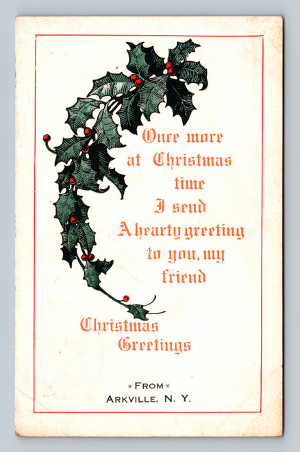 Christmas greetings postcard from Arkville New York with Central Square postmark