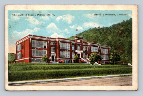The Garfield School building in Portsmouth Ohio vintage postcard by H. A. Lorberg