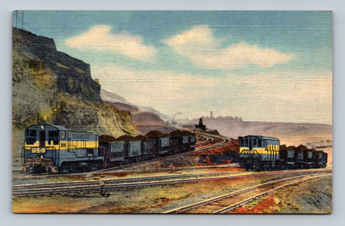 Diesel locomotives and ore trains at Hull-Rust Mine Hibbing Minnesota