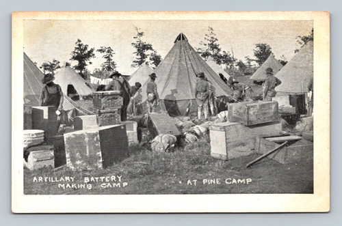 Artillery battery making camp at Pine Camp military scene