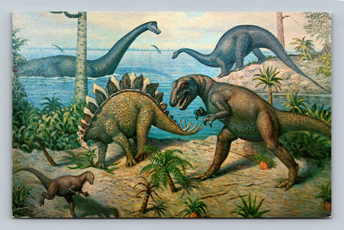 Scene of Dinosaurs in their environment during the Morrison times at Dinosaur National Monument Utah Colorado