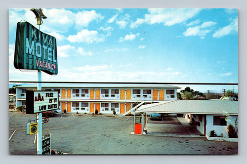 Kiva Motel with vacancy sign and low rates on U.S. Highway 66 in West Needles, California