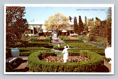 Italian Court and Spanish Gardens with flowers and the Ghost Tree at Lambert Gardens Portland Oregon