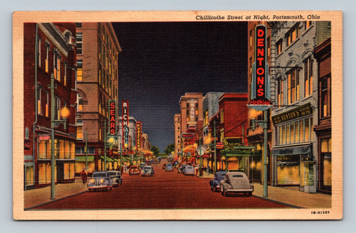 Chillicothe Street at Night Portsmouth Ohio Vintage Postcard