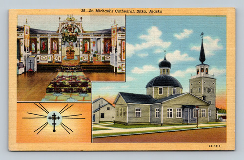 St. Michael's Cathedral Sitka Alaska vintage postcard