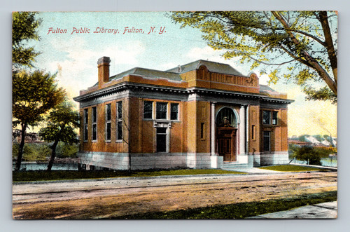 Fulton Public Library building in Fulton New York postcard