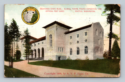 California State Building at Alaska Yukon Pacific Exposition Seattle 1909 postcard