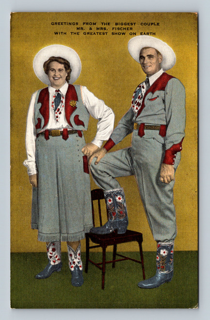 Greetings from Mr. & Mrs. Fischer with the Greatest Show on Earth postcard
