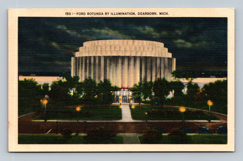 Ford Rotunda illuminated at night in Dearborn Michigan