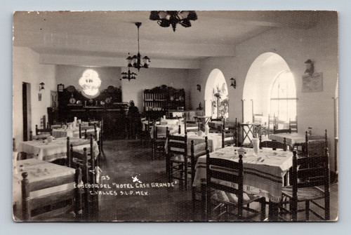 Dining room of Hotel Casa Grande in Cvales Mexico