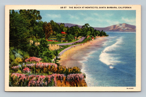 The beach at Montecito Santa Barbara California vintage postcard