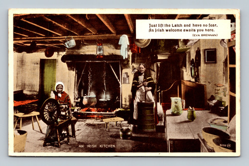 Irish kitchen interior scene postcard from Scotland by Valentine & Sons