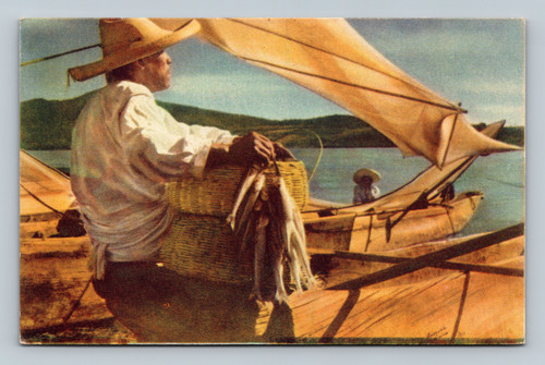Typical fisherman of Lake Pátzcuaro in Patzcuaro Mexico postcard