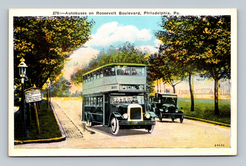Autobuses on Roosevelt Boulevard Philadelphia PA vintage postcard