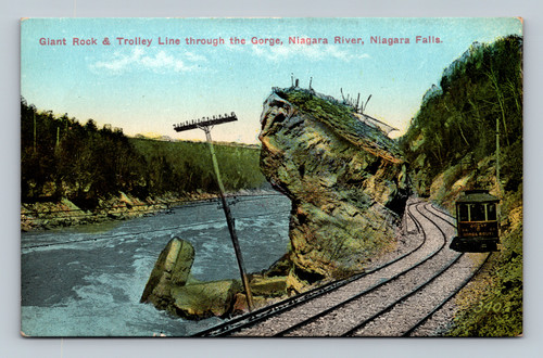 Giant Rock and Trolley Line through the Gorge Niagara Falls vintage postcard
