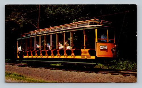 Naragansett open-style trolley car No. 2 at The Transportation Museum picnic grove in Bloomsburg, PA
