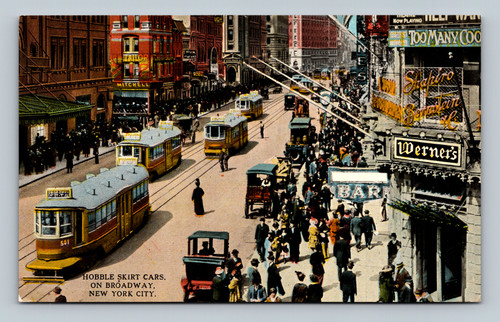 Hobble Skirt Cars on Broadway New York City vintage postcard