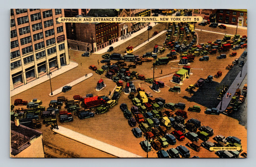 Approach and entrance to Holland Tunnel New York City vintage postcard
