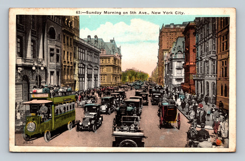 Sunday Morning on 5th Ave., New York City street scene postcard