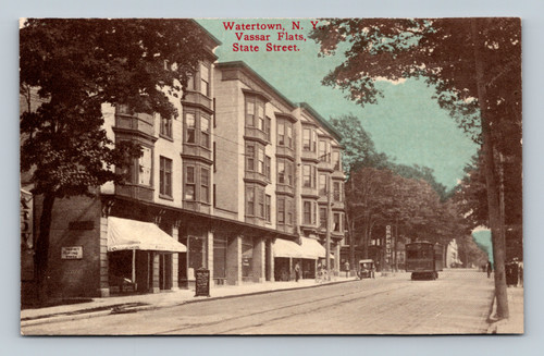 Vassar Flats on State Street in Watertown NY vintage postcard