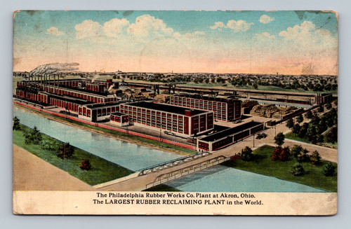 Philadelphia Rubber Works Co. Plant Akron Ohio largest rubber reclaiming plant postcard