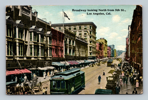 Broadway looking North from 5th St. Los Angeles California 1912 postcard