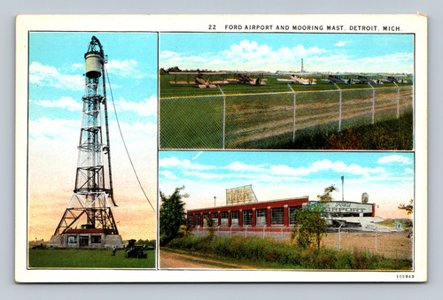 Ford Airport and mooring mast in Dearborn Michigan postcard