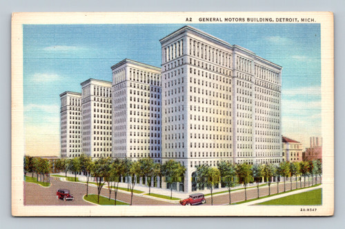 General Motors Building largest office building Detroit Michigan postcard
