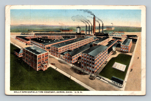 Kelly-Springfield Tire Company building in Akron Ohio vintage postcard