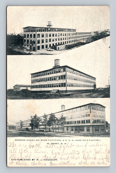 Perkins-Hardy and H. E. H. Shoe Factories in West Derry, New Hampshire postcard