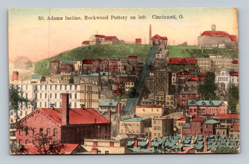 Mt. Adams Incline with Rockwood Pottery on left Cincinnati Ohio postcard
