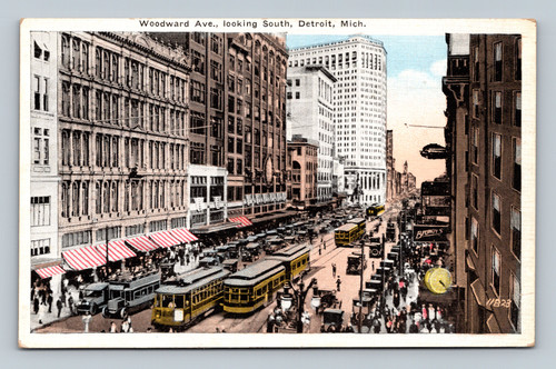 Woodward Ave. looking South Detroit Michigan street scene postcard by BROWNS