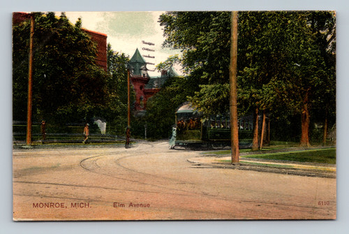 Vintage postcard of Elm Avenue in Monroe Michigan