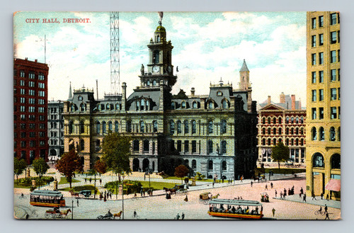 City Hall building in Detroit postmarked 1909 postcard