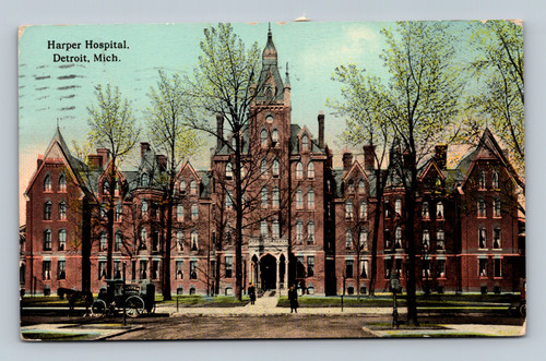 Harper Hospital building in Detroit Michigan vintage postcard