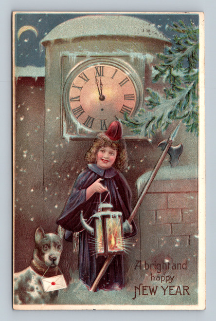Bright and happy New Year postcard printed in Germany