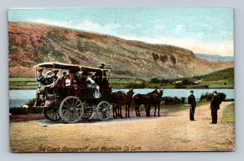 The Coach Glengarriff and Macroom Co Cork Ireland postcard by Lawrence Dublin