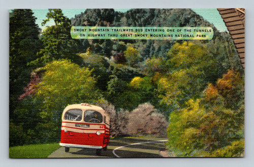 Smoky Mountain Trailways bus entering tunnel in Great Smoky Mountains National Park