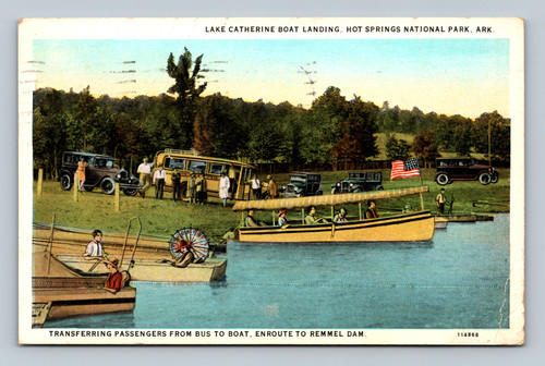 Passengers transferring from bus to boat at Lake Catherine Boat Landing Hot Springs AR