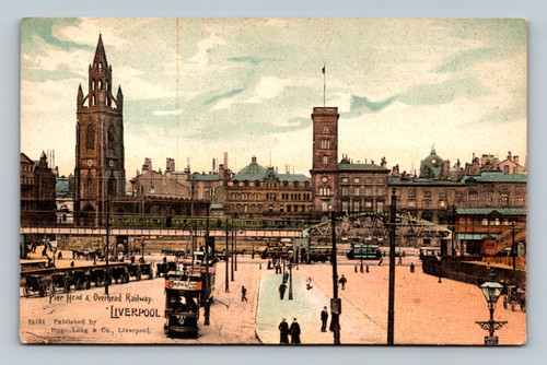 Pier Head and Overhead Railway Liverpool England Vintage Postcard
