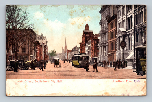 Main Street South from City Hall Hartford Connecticut vintage postcard