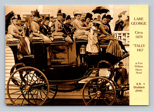 Tally Ho coach at Fort William Henry Hotel Lake George NY postcard