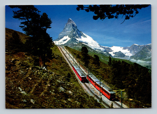 Gornergratbahn railway near Riffelalp with Matterhorn mountain in Zermatt Switzerland