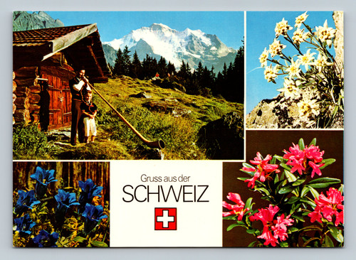 Greetings from Switzerland postcard by Orell Füssli SA and Verlag Photoglob AG
