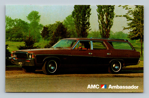 Vintage postcard showing AMC Ambassador car